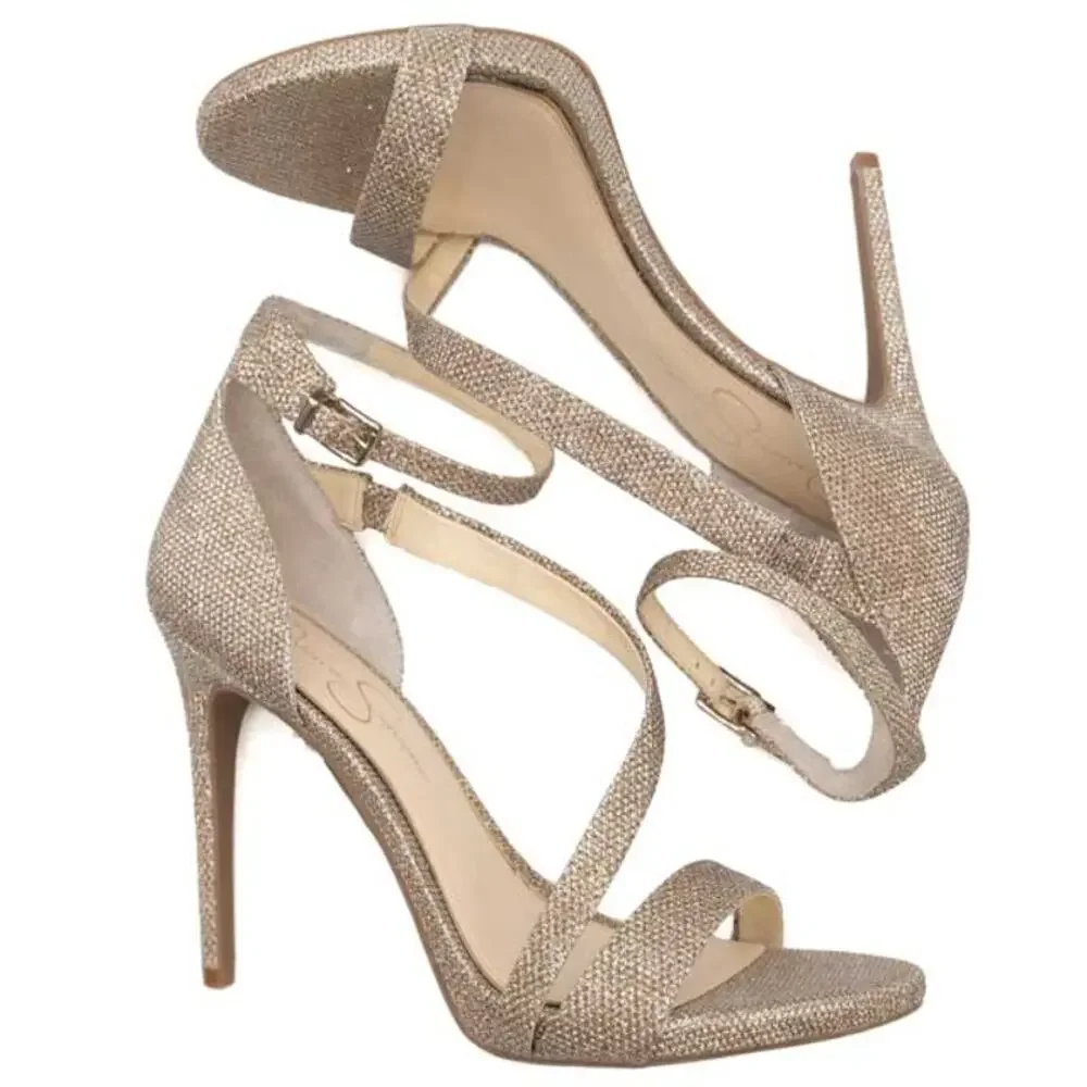 Jessica Simpson Gold Metallic Glitter Rayli Heels Size 10